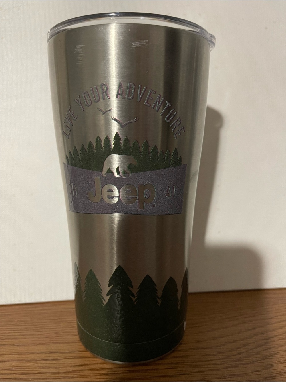 Jeep Stainless Steel Tumbler with Green Forest Graphics